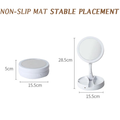 Dual-Powered LED Makeup Mirror – Portable Double-Sided Mirror with 10X Magnification, Battery/USB Operated