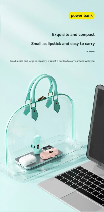 Mini 10000mAh Portable Power Bank with Built-in Cables – Compact External Battery Charger for iPhone & Type-C Devices