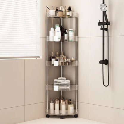 Large Capacity Acrylic Shelf Trolley – Bathroom & Kitchen Corner Storage Cart Organizer for Cosmetics and Home Essentials