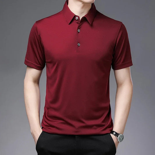 2024 Men's Solid Color Polo Shirt – Summer Casual Business Style, Short Sleeve, Comfortable & Breathable