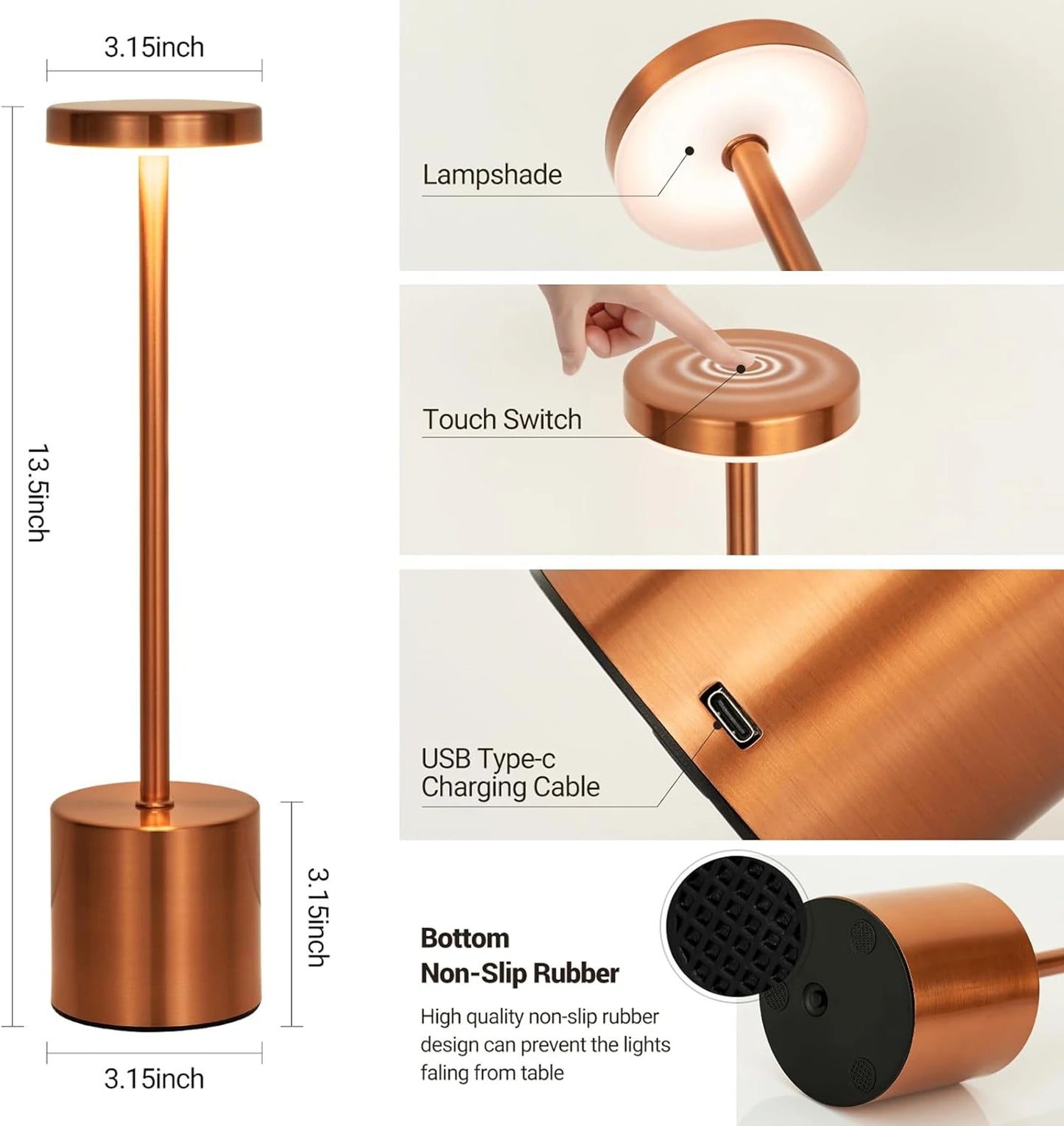 Touch Sensor LED Table Lamp – Rechargeable Wireless Night Light for Bedroom, Desk, Hotel, or Restaurant Decor