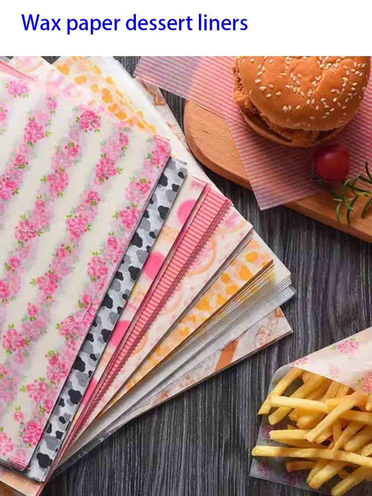 50 Pieces Food-Grade Wax Grease Paper Wrappers – Ideal for Wrapping Bread, Sandwiches, Burgers, Fries, and Baking
