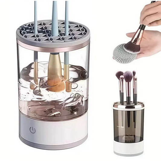 Portable USB Electric 3-in-1 Makeup Brush Cleaner with Drying Rack – Fast and Easy Brush Washer