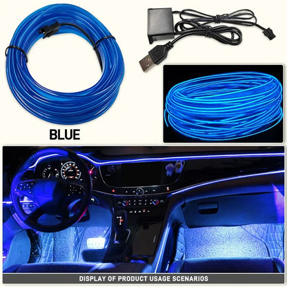 1M/3M/5M Flexible EL Neon Strip Light for Car Interior Decoration USB-Powered Ambient and Party LED Lighting for DIY Auto Styling &nbsp;