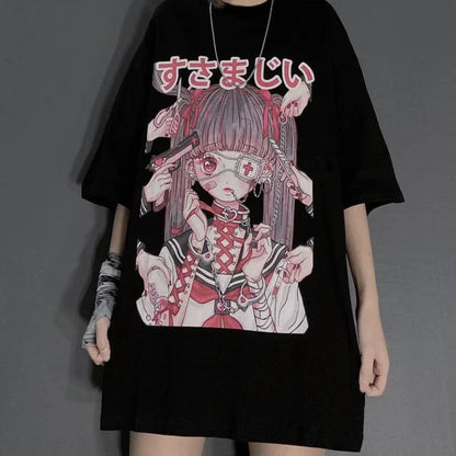 Women's Gothic Harajuku Loose T-Shirt – Aesthetic Dark Grunge Y2K Streetwear Top