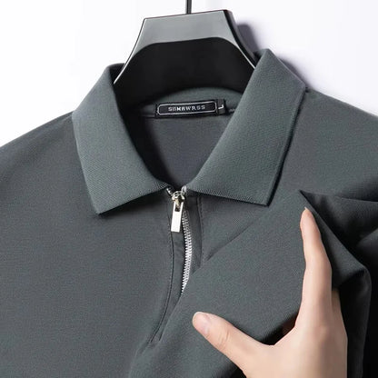 Men's Slim Fit Half-Zip Polo Shirt – Solid Color Short Sleeve Lightweight Summer Tee, Breathable and Casual