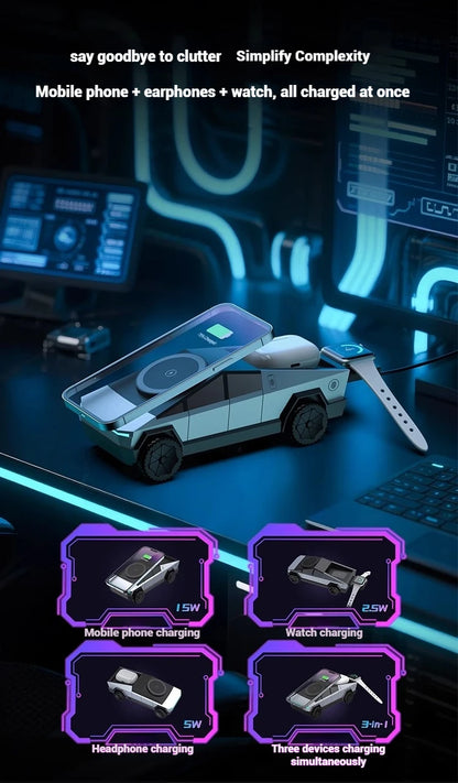 Cybertruck-Inspired 3-in-1 Qi2 Wireless Charging Station for iPhone, Apple Watch & AirPods