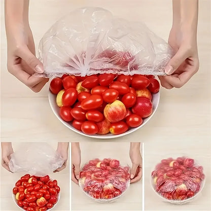 100pcs Disposable Food Covers – Food-Grade Plastic Wrap Bowls Fresh-Keeping Storage Bags for Kitchen Use