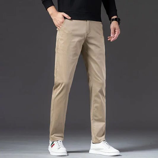 New Fashion Men's Slim Fit Straight Trousers – Comfortable, Breathable, Elastic Casual Long Pants for Everyday Wear