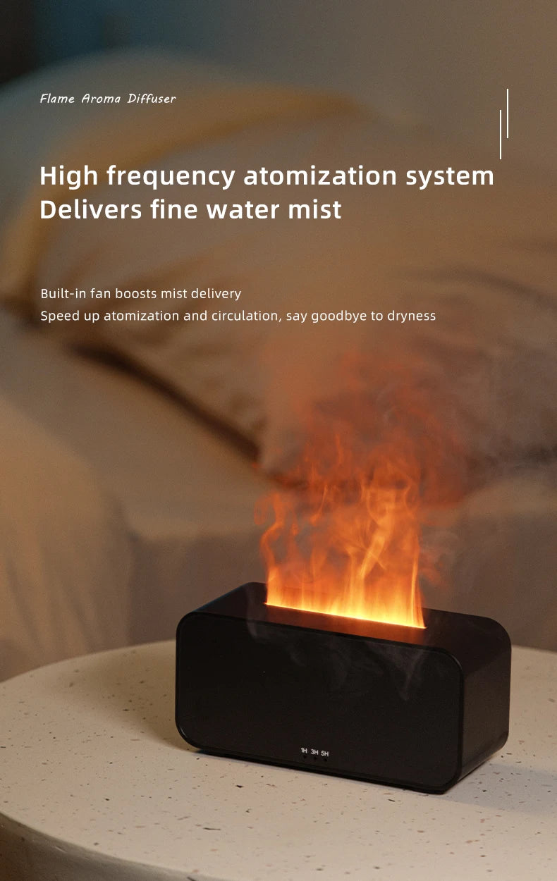 USB Flame Effect Humidifier with Aromatherapy – 7-Color LED Night Light, Low Noise, Essential Oil Diffuser for Multi-Scene Use &nbsp;