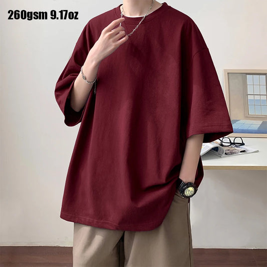 Unisex Oversized Heavyweight Cotton T-Shirt – 260gsm Basic Solid Color Hip-Hop Style Summer Tee
