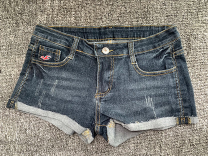 Summer Korean Style Low Waist Slim Fit Denim Shorts for Women, Y2K Elastic Hot Pants with Embroidery and Wrapped Design