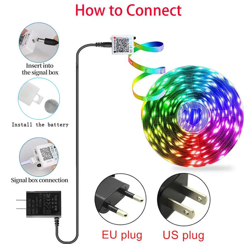 RGB LED Strip Lights with Music Sync – Flexible Lighting Ribbon for Room, Bedroom, and TV Backlight Decoration (10m/20m/30m)