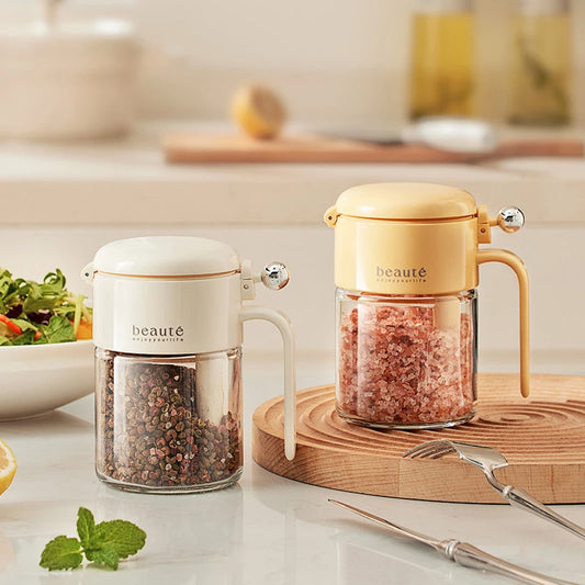 Moisture-Resistant Sealed Glass Spice Jar with Spoon – Kitchen Salt Container and Shaker