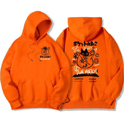 Y2K Harajuku Kawaii Cat Couple Print Hoodie – Unisex Oversized Fleece Pullover for Autumn, Warm Hip Hop Style Sweatshirt