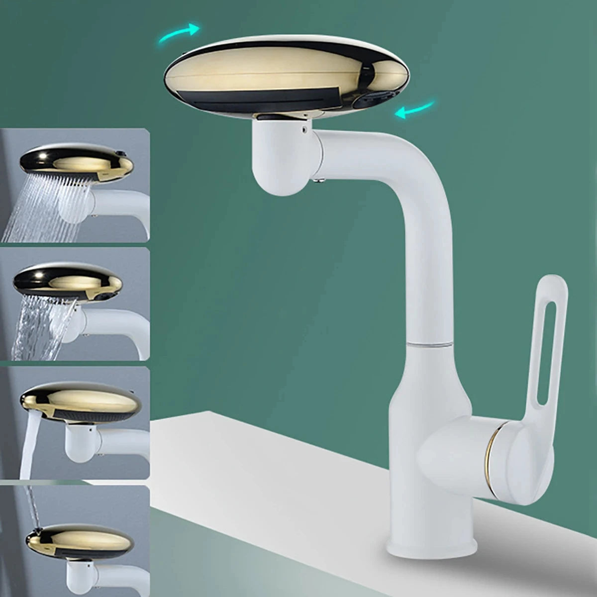 Multi-Functional Waterfall Basin Faucet with 4 Spray Modes, 360° Rotating Hot & Cold Sink Mixer Tap for Bathroom Use