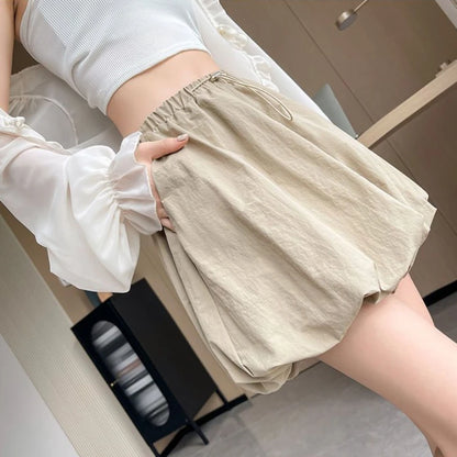 Women's High-Waist Lantern Shorts – Casual Summer Streetwear with Pockets, Relaxed Fit for Students, Youth, and Everyday Wear