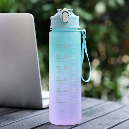 Time-Marked Sports Water Bottle with Straw and Leak-Proof Flip Lock – Portable Hydration Bottle for Outdoor Activities