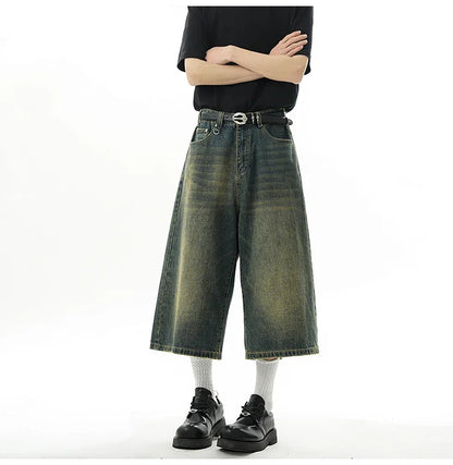 Men's Baggy Denim Shorts – Retro Y2K Casual Wide-Leg Calf-Length Jeans for Summer Streetwear