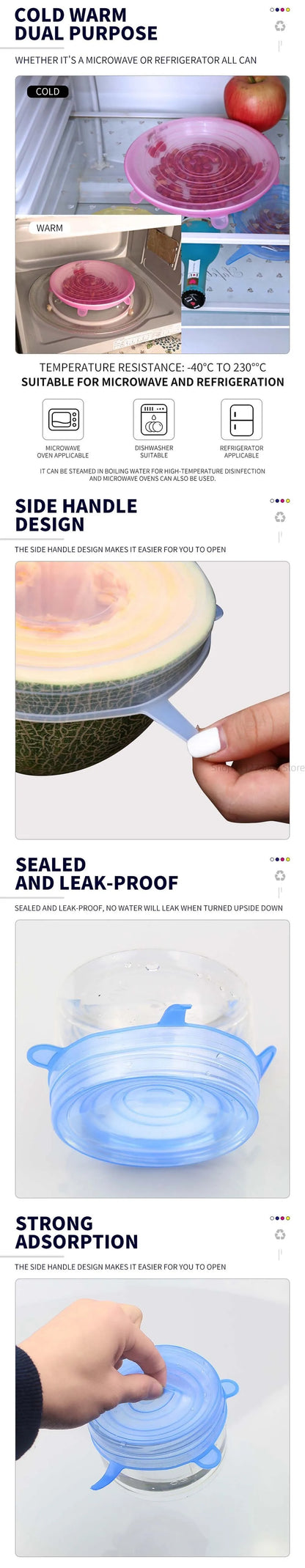 6-Piece Silicone Stretch Covers for Bowls – Elastic, Reusable Microwave-Safe Food Wraps, Universal Fit Kitchen Lids