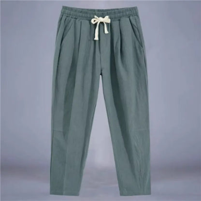 Men's Casual Cotton-Linen Pants – Breathable Loose-Fit Straight-Leg Drawstring Trousers in Solid Colors, Stylish Summer Streetwear