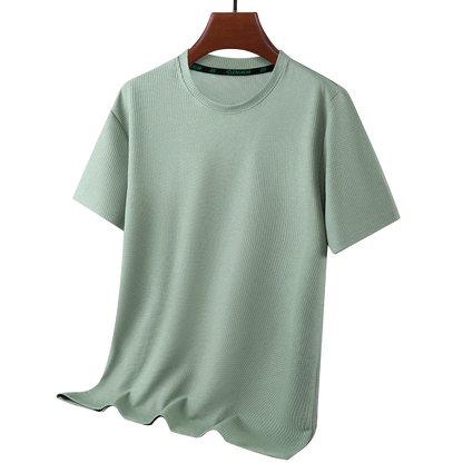 Men’s Summer Casual Waffle O-Neck Short Sleeve T-Shirt – Breathable Solid Color Fashion Tee