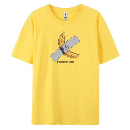 Men's Oversized Casual Banana Print T-Shirt – 100% Cotton Short Sleeve Fashion Tee