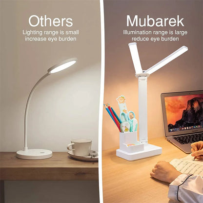 Foldable LED Table Lamp with Touch Dimming, USB Charging, Clock, Temperature Display &amp; Night Light – Ideal for Study &amp; Reading