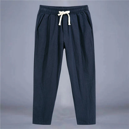 Men's Casual Cotton-Linen Pants – Breathable Loose-Fit Straight-Leg Drawstring Trousers in Solid Colors, Stylish Summer Streetwear