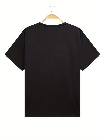 Men’s Summer Casual Loose Fit T-Shirt with Bear Letter Print, 100% Cotton, Round Neck, Short Sleeve, Plus Size Sports Tee