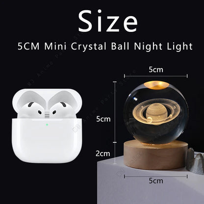 Unique 3D LED Crystal Ball Night Lamp – Glowing Galaxy, Saturn, Moon &amp; Planets Design – Bedside Table Light &amp; Birthday Gift for Kids (5cm)