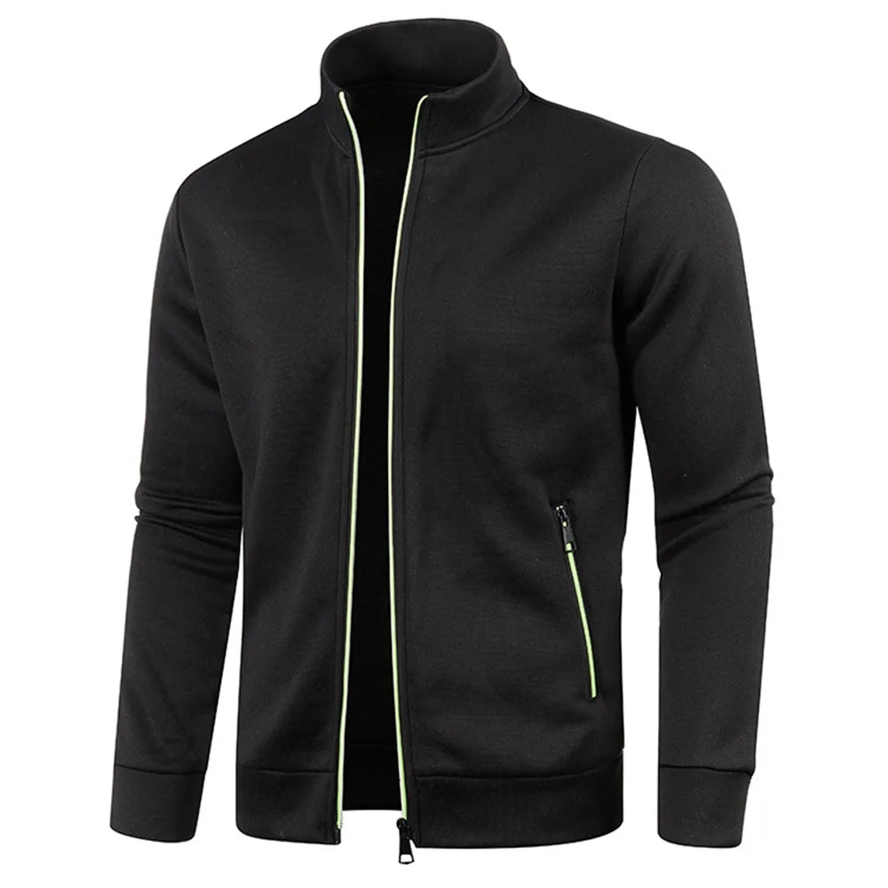 Men’s Autumn Zip-Up Jacket with Stand Collar – Casual Fleece Sweatshirt, Long Sleeve Streetwear Coat
