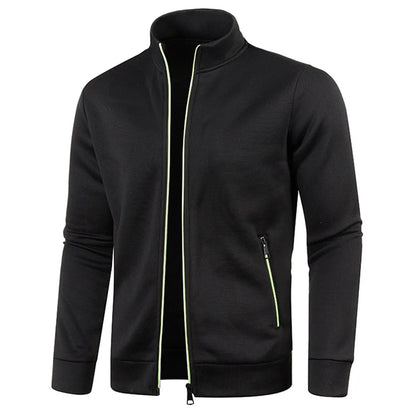 Men’s Autumn Zip-Up Jacket with Stand Collar – Casual Fleece Sweatshirt, Long Sleeve Streetwear Coat