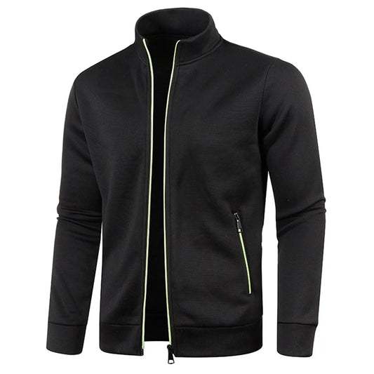 Men’s Autumn Zip-Up Jacket with Stand Collar – Casual Fleece Sweatshirt, Long Sleeve Streetwear Coat