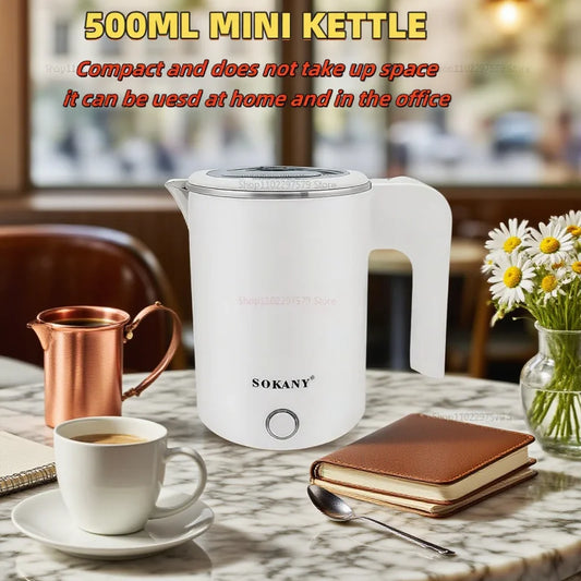 500ML Portable Electric Travel Kettle – Stainless Steel Water Boiler for Tea, Coffee, Hotel, Kitchen &amp; Family Use