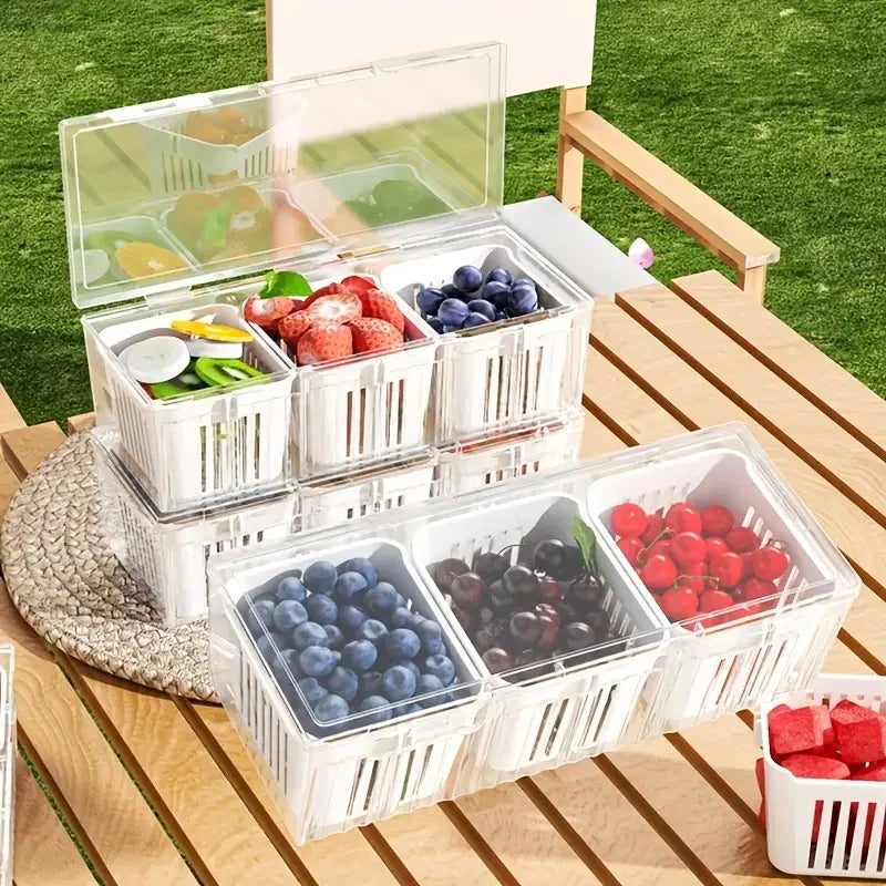 1 Set Transparent Square Food Storage Containers with Compartments – Ideal for Refrigerator Organization of Salad, Fruits, Vegetables &amp; Condiments