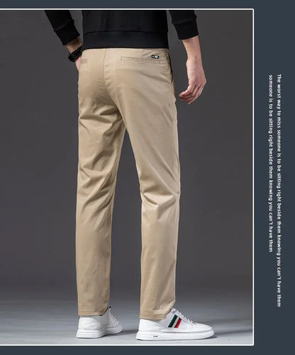 New Fashion Men's Slim Fit Straight Trousers – Comfortable, Breathable, Elastic Casual Long Pants for Everyday Wear
