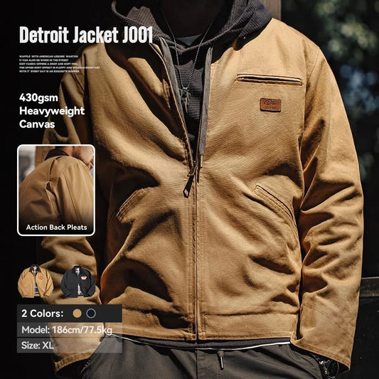 Maden Retro Interstellar J001 Canvas Detroit Hunting Jacket – Heavy-Duty Work Coat with Lapel Collar and Multiple Pockets