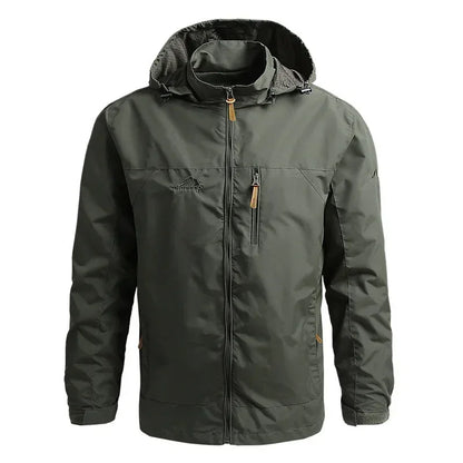 Men's Waterproof Hooded Windbreaker – Casual Outdoor Jacket for Hiking, Camping, and Fishing