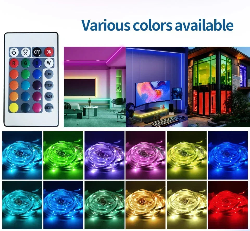 24V RGB USB LED Strip Light with 24-Key IR Remote – Flexible SMD3535 Light Strip for TV Backlighting &amp; Room Decoration