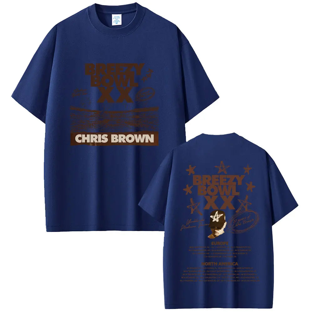 Chris Brown Breezy Bowl XX 2025 Tour Vintage Cotton T-Shirt for Men & Women – Casual Summer Hip Hop Oversized Tee