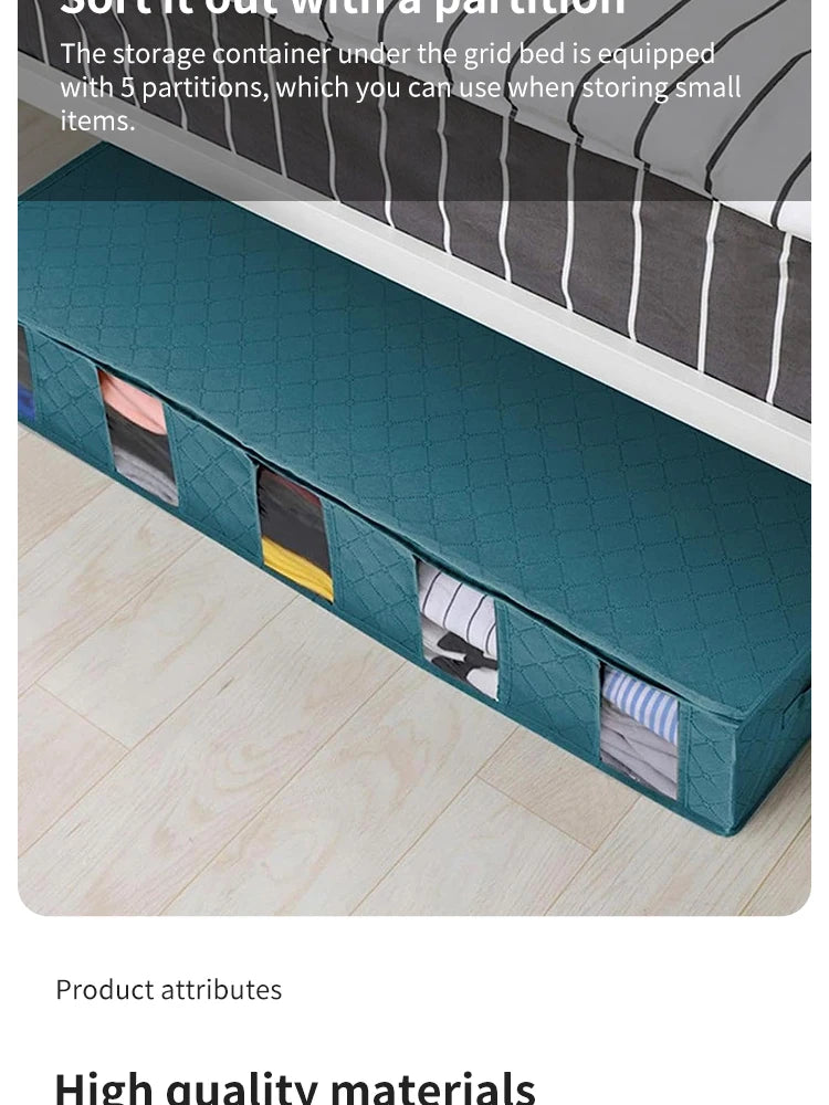Foldable Underbed Storage Organizer with Large Adjustable Compartments for Clothes, Shoes, Blankets, and Toys