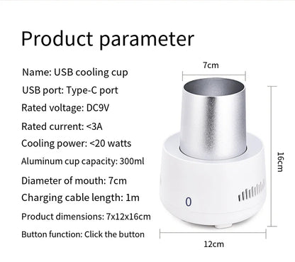 USB Mini Beverage Cooler Cup – Fast Cooling Mug for Soda, Beer, Water & Cans – Portable Drink Chiller for Car & Home Use