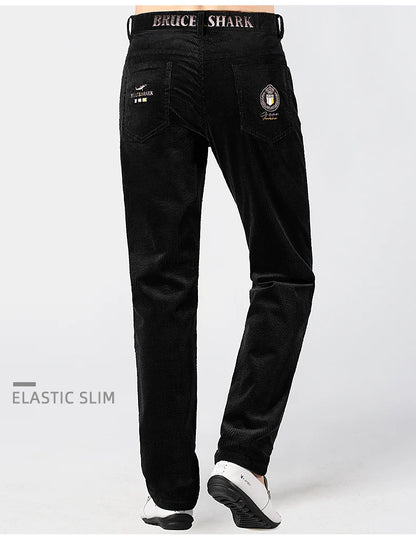 Men’s New Winter Stretch Corduroy Pants by Bruce & Shark – Thickened Cotton Casual Trousers, Loose Fit, Mid-Rise, Fashionable, Available up to Size 40