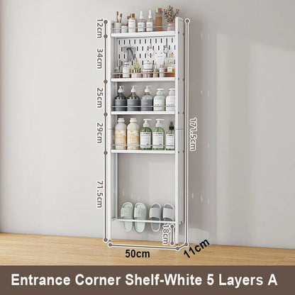 Wall-Mounted Bathroom Corner Shelf – Perforated Organizer Rack for Shampoo, Toothbrush, and Toiletries