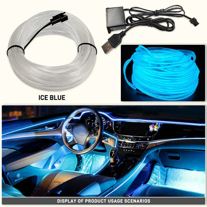 1M/3M/5M Flexible EL Neon Strip Light for Car Interior Decoration USB-Powered Ambient and Party LED Lighting for DIY Auto Styling &nbsp;