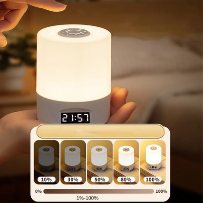 Rechargeable Portable LED Table Lamp with Clock Display, Touch Control, and Eye Protection for Bedside and Reading