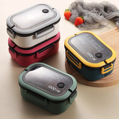 1300ML 4-Compartment Bento Lunch Box with Cutlery – Microwave & Dishwasher Safe, Leakproof Food Container for School, Work & Adults