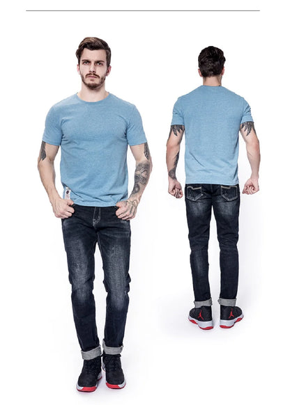 Men’s Classic Solid Color Cotton T-Shirt – Summer 2023 Collection | Casual O-Neck Basic Tee – High-Quality White &amp; Black Short Sleeve Top