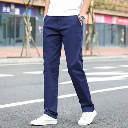 Men's Summer Lightweight Stretch Chino Pants – Loose Fit Cotton Trousers in Khaki, Blue, and Black – Plus Sizes 42 &amp; 44